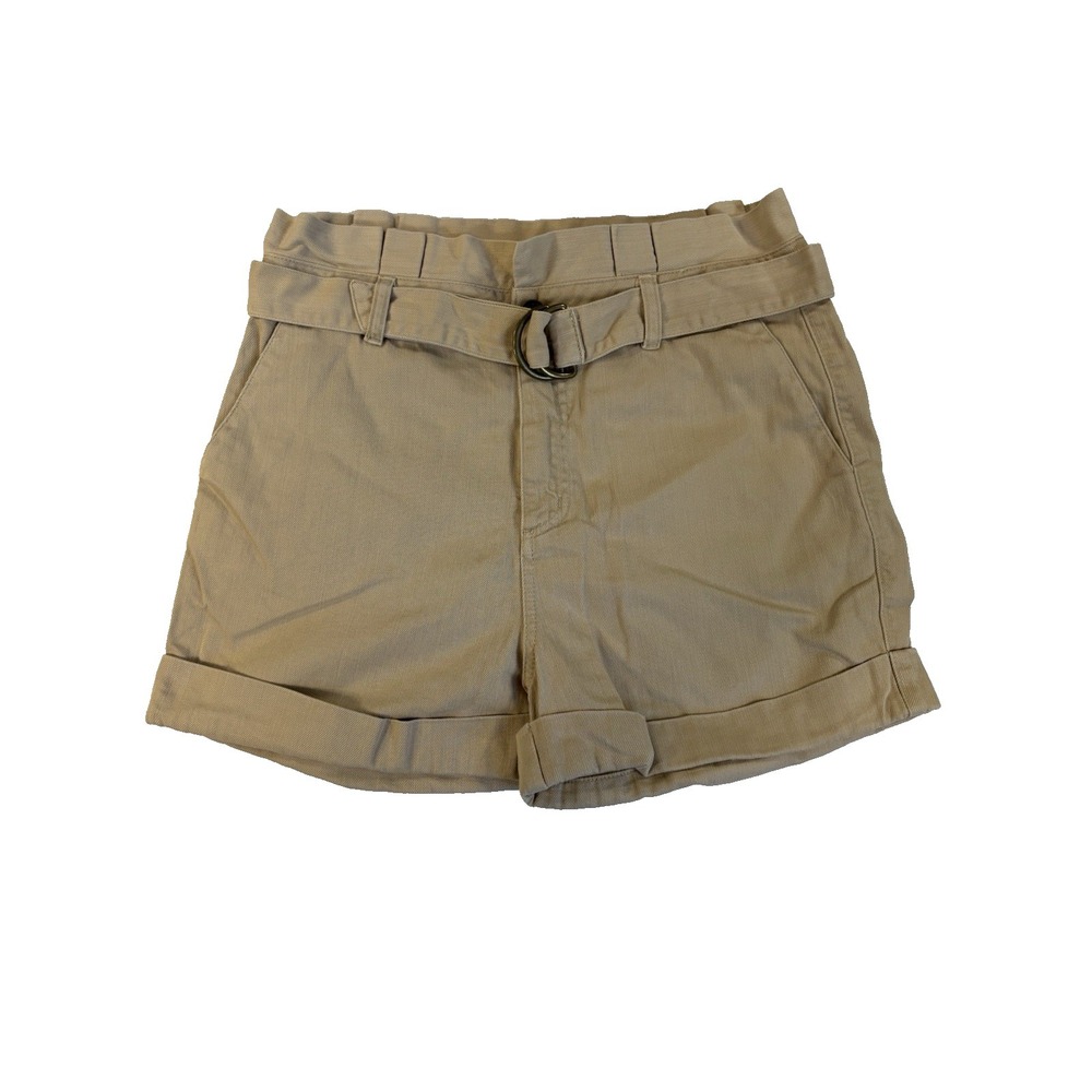 Studio F Women's 6 Tan Kkaki High Waisted Paperbag Belted Cuffed Summer Shorts